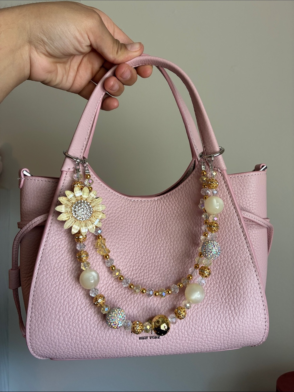 Gold & Cream Sunflower Beaded Keychain Bag Chain